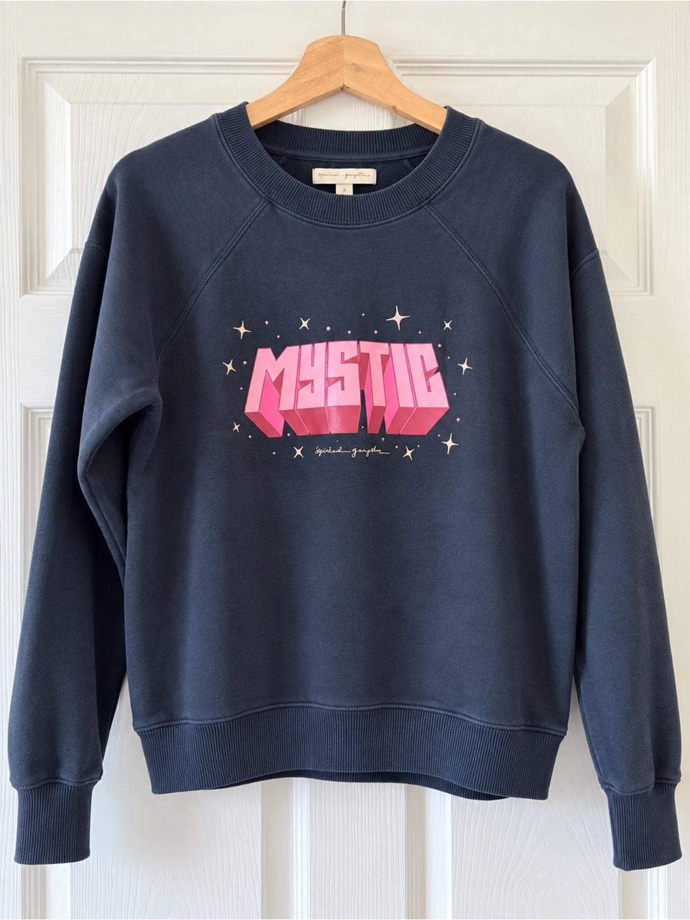 Spiritual Gangster Navy Crewneck Sweatshirt with Pink Mystic Graphic